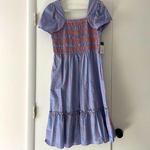 NWT Tahari ASL Cotton Smocked Seersucker Midi Dress
